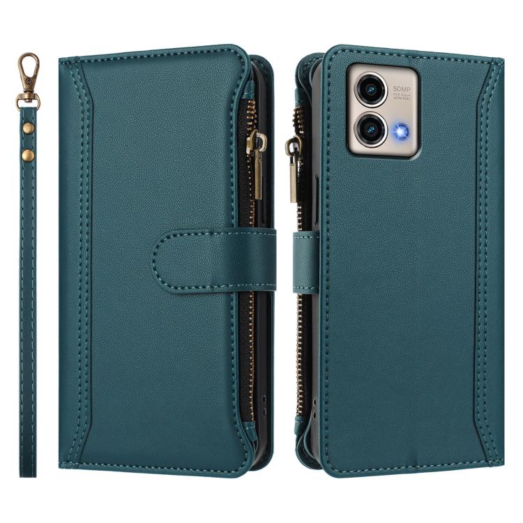 For Motorola Moto G Stylus 5G 2023 Magnetic Closure 9 Card Slots Zipper Leather Case with Hand Strap