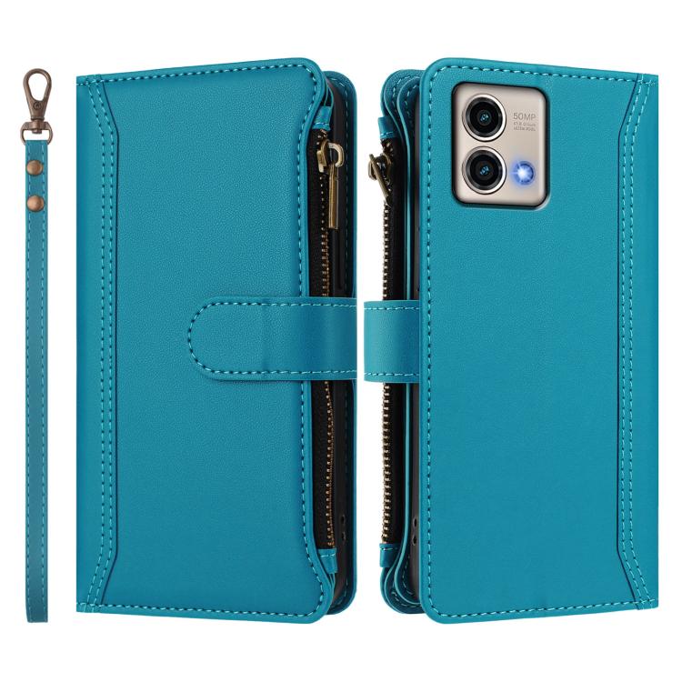 For Motorola Moto G Stylus 5G 2023 Magnetic Closure 9 Card Slots Zipper Leather Case with Hand Strap