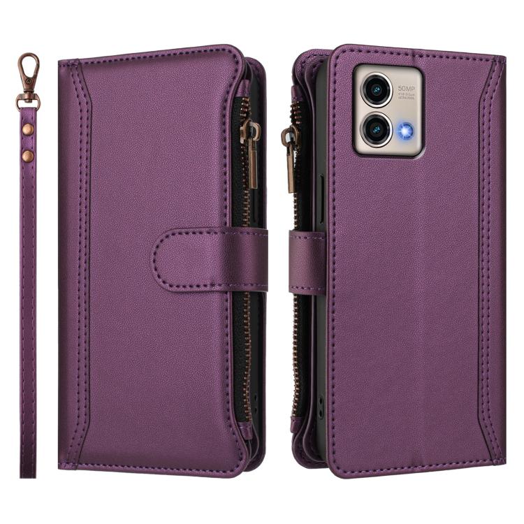 For Motorola Moto G Stylus 5G 2023 Magnetic Closure 9 Card Slots Zipper Leather Case with Hand Strap
