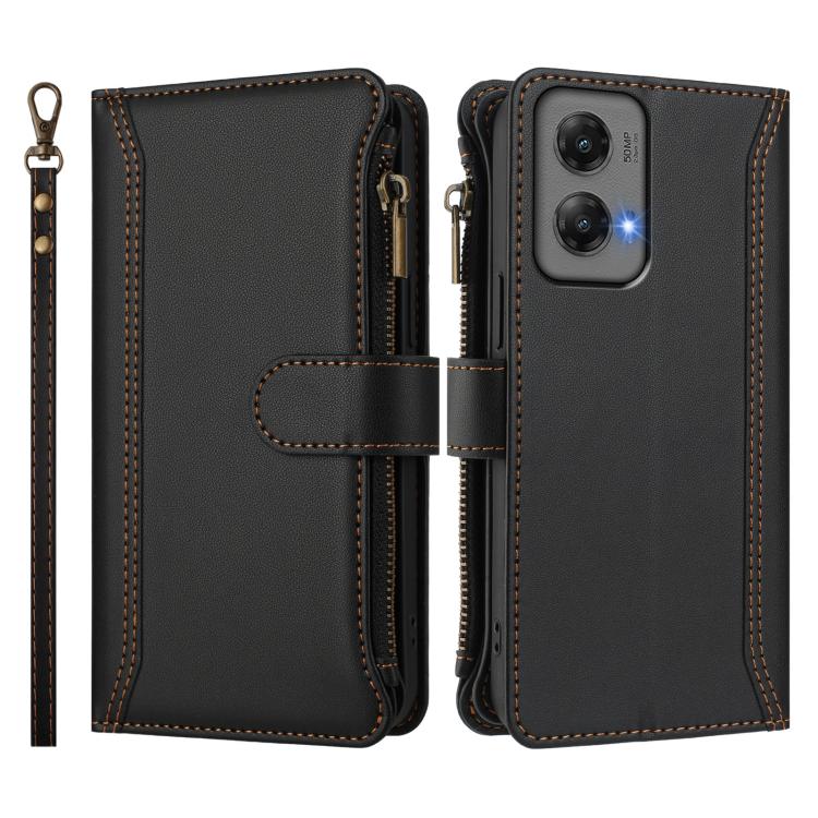 For Motorola Moto G Stylus 5G 2024 Magnetic Closure 9 Card Slots Zipper Leather Case with Hand Strap