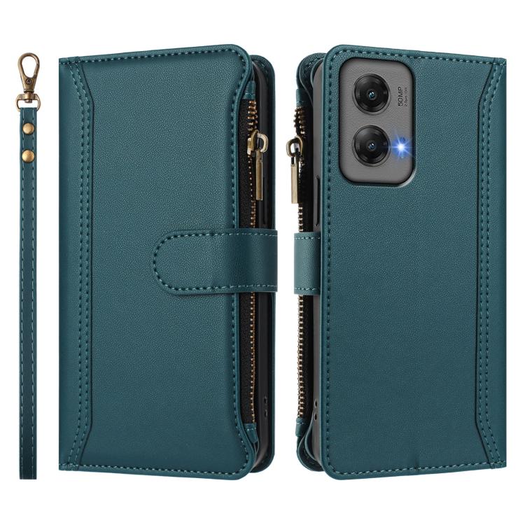 For Motorola Moto G Stylus 5G 2024 Magnetic Closure 9 Card Slots Zipper Leather Case with Hand Strap