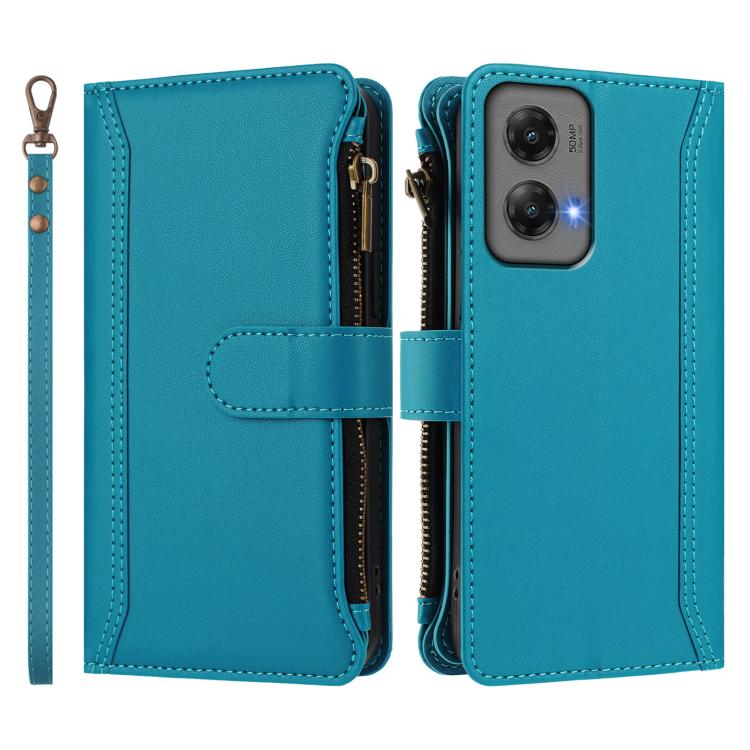 For Motorola Moto G Stylus 5G 2024 Magnetic Closure 9 Card Slots Zipper Leather Case with Hand Strap