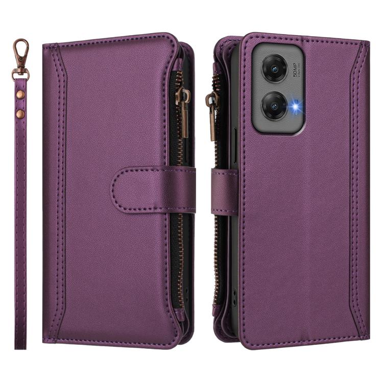 For Motorola Moto G Stylus 5G 2024 Magnetic Closure 9 Card Slots Zipper Leather Case with Hand Strap