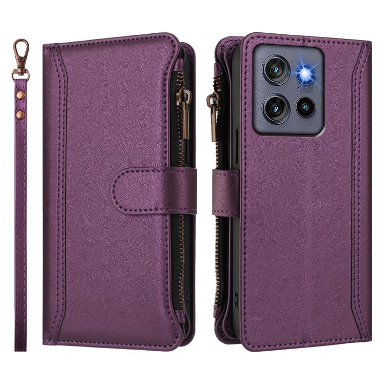 For Motorola Moto G Stylus 5G 2025 Global Magnetic Closure 9 Card Slots Zipper Leather Case with Hand Strap