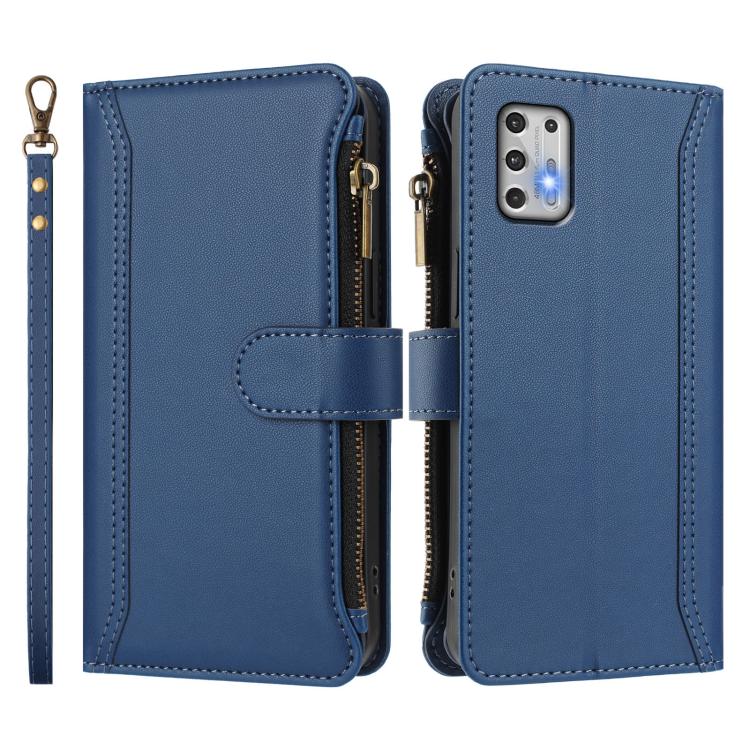 For Motorola Moto G Stylus 2021 4G Magnetic Closure 9 Card Slots Zipper Leather Case with Hand Strap