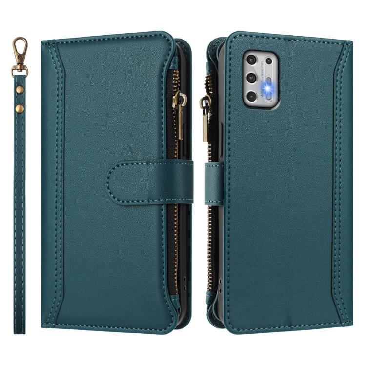 For Motorola Moto G Stylus 2021 4G Magnetic Closure 9 Card Slots Zipper Leather Case with Hand Strap
