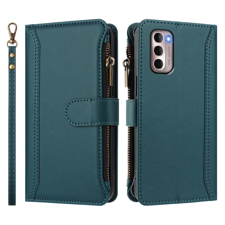 For Motorola Moto G Stylus 2022 4G Magnetic Closure 9 Card Slots Zipper Leather Case with Hand Strap
