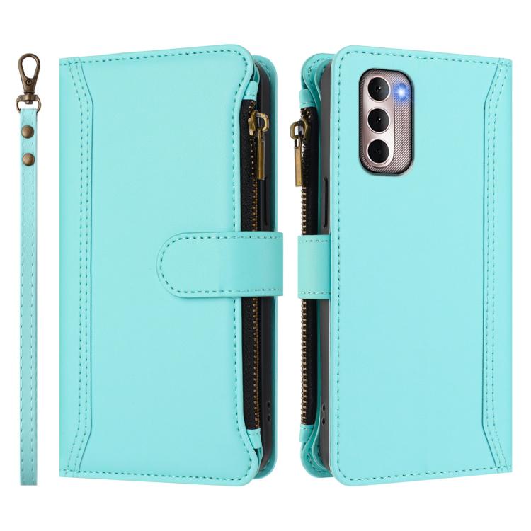 For Motorola Moto G Stylus 2022 4G Magnetic Closure 9 Card Slots Zipper Leather Case with Hand Strap