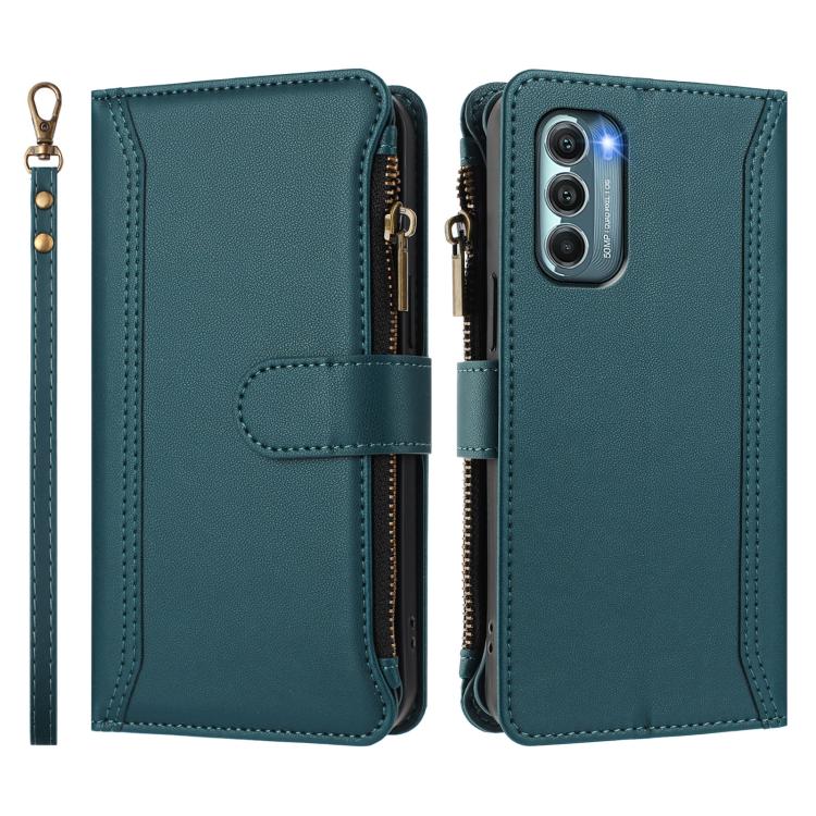 For Motorola Moto G Stylus 2022 5G Magnetic Closure 9 Card Slots Zipper Leather Case with Hand Strap