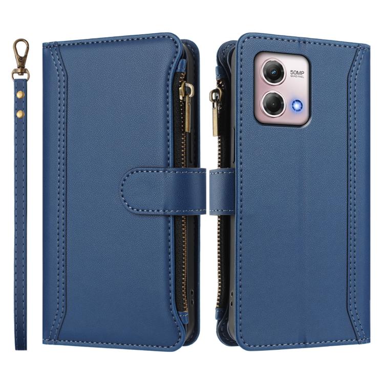 For Motorola Moto G Stylus 2023 4G Magnetic Closure 9 Card Slots Zipper Leather Case with Hand Strap