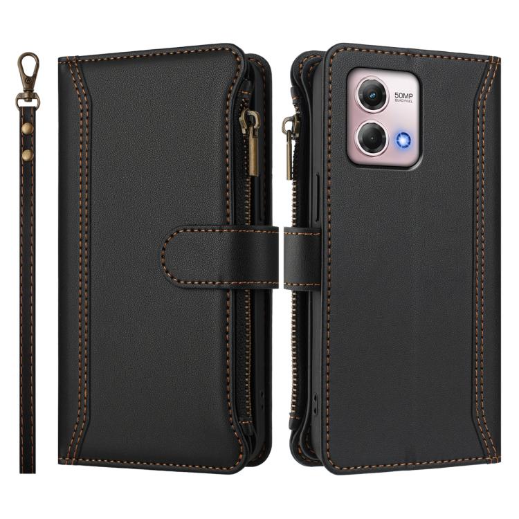 For Motorola Moto G Stylus 2023 4G Magnetic Closure 9 Card Slots Zipper Leather Case with Hand Strap