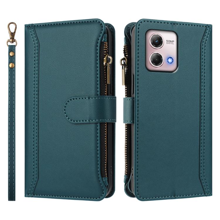 For Motorola Moto G Stylus 2023 4G Magnetic Closure 9 Card Slots Zipper Leather Case with Hand Strap