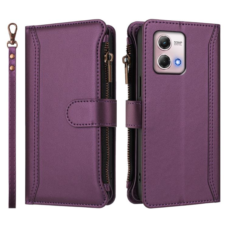 For Motorola Moto G Stylus 2023 4G Magnetic Closure 9 Card Slots Zipper Leather Case with Hand Strap