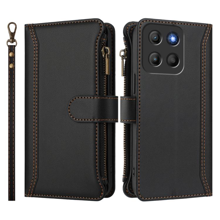 For Motorola Moto G15 Power / G15 Magnetic Closure 9 Card Slots Zipper Leather Case with Hand Strap