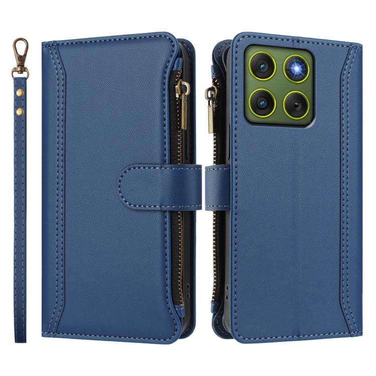 For Motorola Edge 70 5G / X70 Air 5G Magnetic Closure 9 Card Slots Zipper Leather Case with Hand Strap