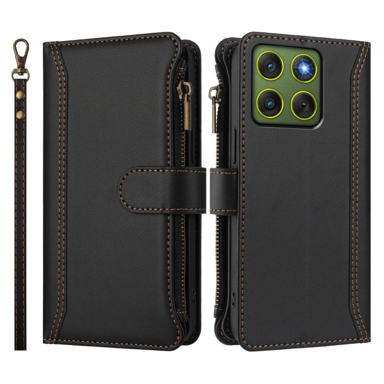 For Motorola Edge 70 5G / X70 Air 5G Magnetic Closure 9 Card Slots Zipper Leather Case with Hand Strap