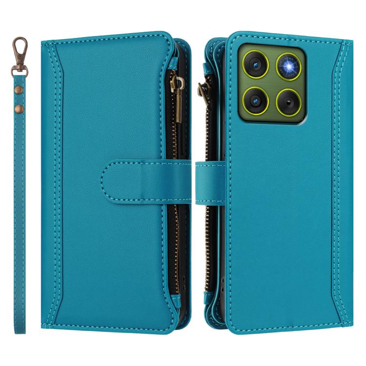For Motorola Edge 70 5G / X70 Air 5G Magnetic Closure 9 Card Slots Zipper Leather Case with Hand Strap