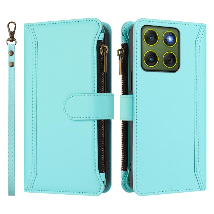 For Motorola Edge 70 5G / X70 Air 5G Magnetic Closure 9 Card Slots Zipper Leather Case with Hand Strap