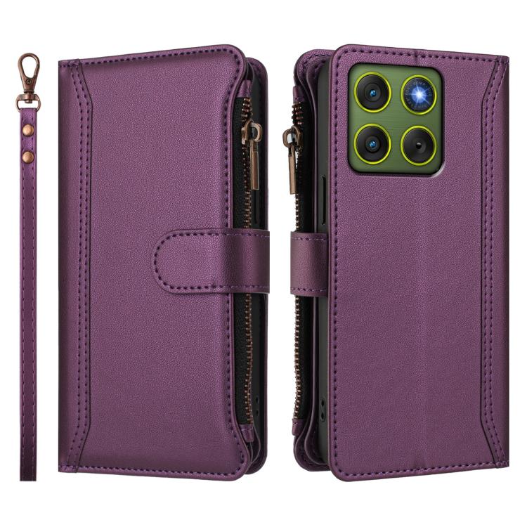 For Motorola Edge 70 5G / X70 Air 5G Magnetic Closure 9 Card Slots Zipper Leather Case with Hand Strap