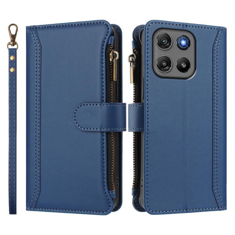For Motorola Moto G67 Power 5G Global Magnetic Closure 9 Card Slots Zipper Leather Case with Hand Strap