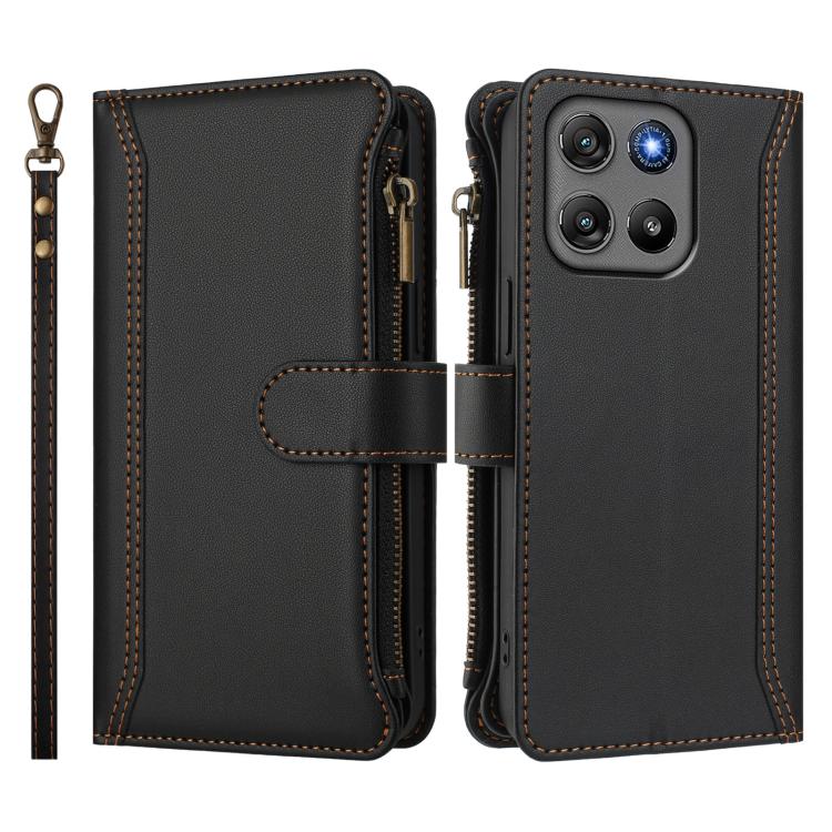 For Motorola Moto G67 Power 5G Global Magnetic Closure 9 Card Slots Zipper Leather Case with Hand Strap
