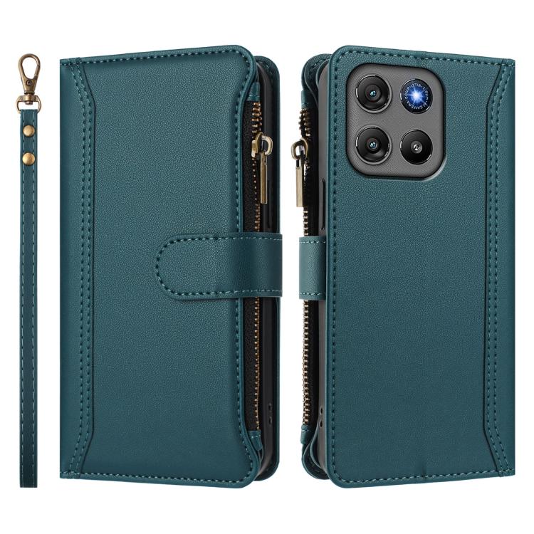 For Motorola Moto G67 Power 5G Global Magnetic Closure 9 Card Slots Zipper Leather Case with Hand Strap