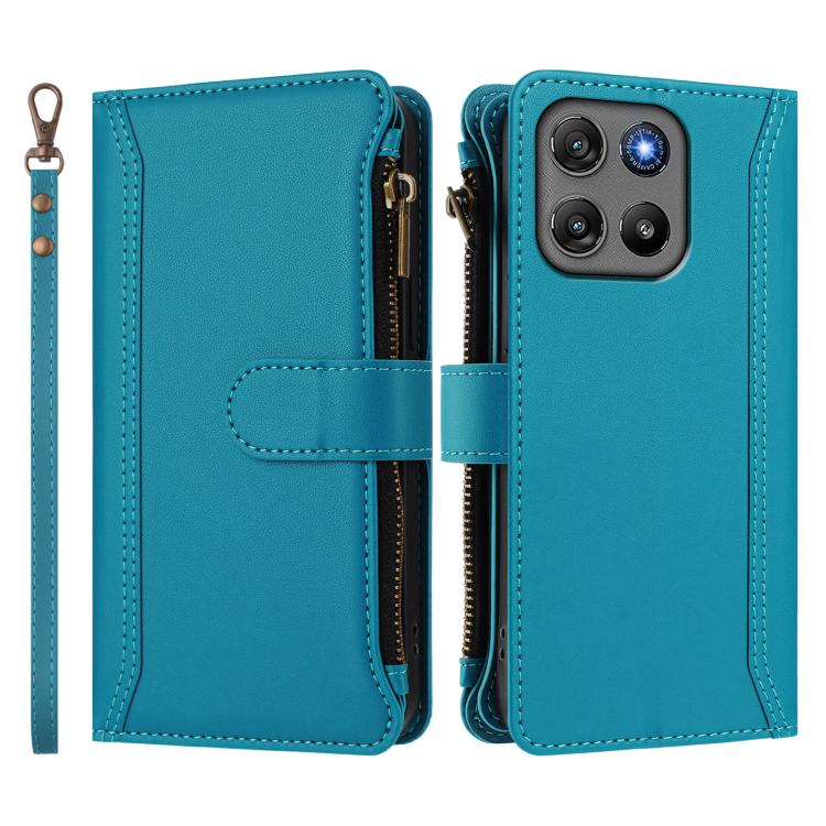 For Motorola Moto G67 Power 5G Global Magnetic Closure 9 Card Slots Zipper Leather Case with Hand Strap