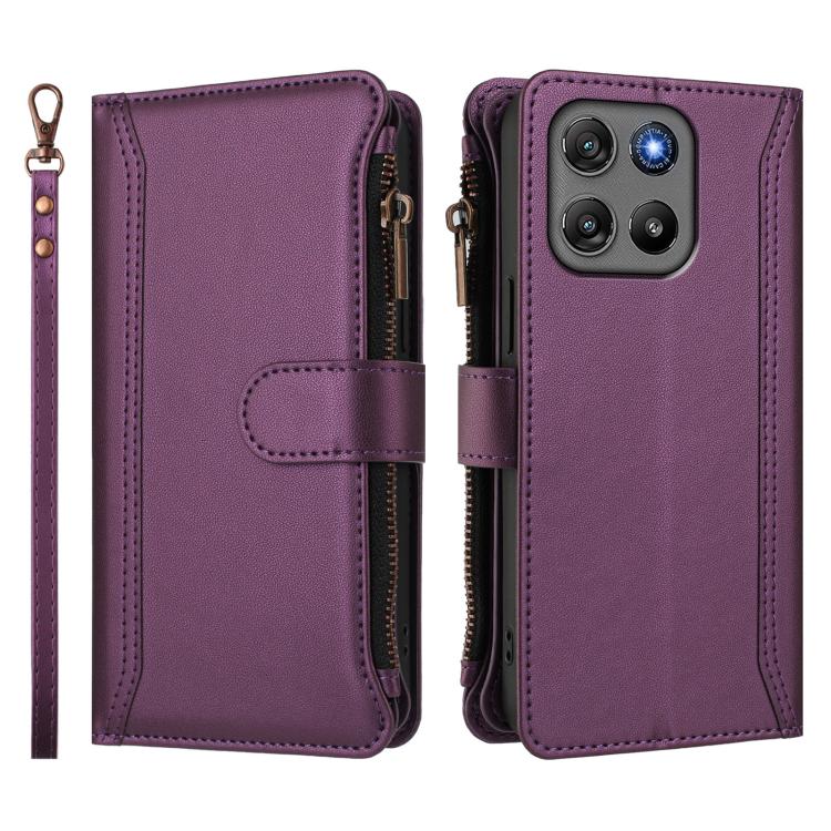 For Motorola Moto G67 Power 5G Global Magnetic Closure 9 Card Slots Zipper Leather Case with Hand Strap