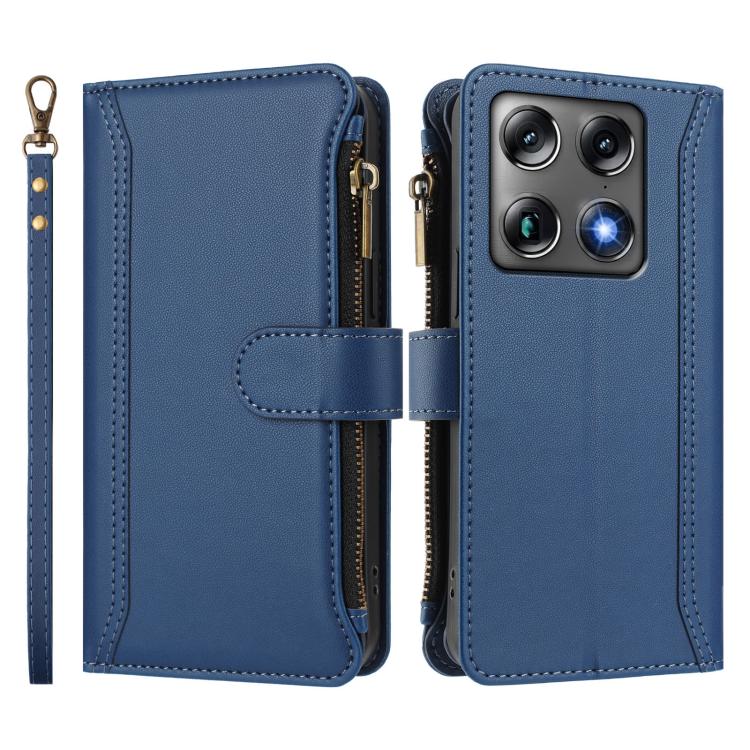 For Motorola Moto X70 Air Pro 5G Magnetic Closure 9 Card Slots Zipper Leather Case with Hand Strap