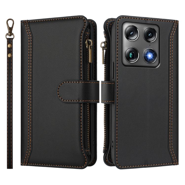 For Motorola Moto X70 Air Pro 5G Magnetic Closure 9 Card Slots Zipper Leather Case with Hand Strap
