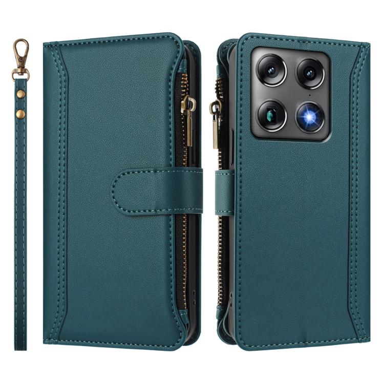 For Motorola Moto X70 Air Pro 5G Magnetic Closure 9 Card Slots Zipper Leather Case with Hand Strap
