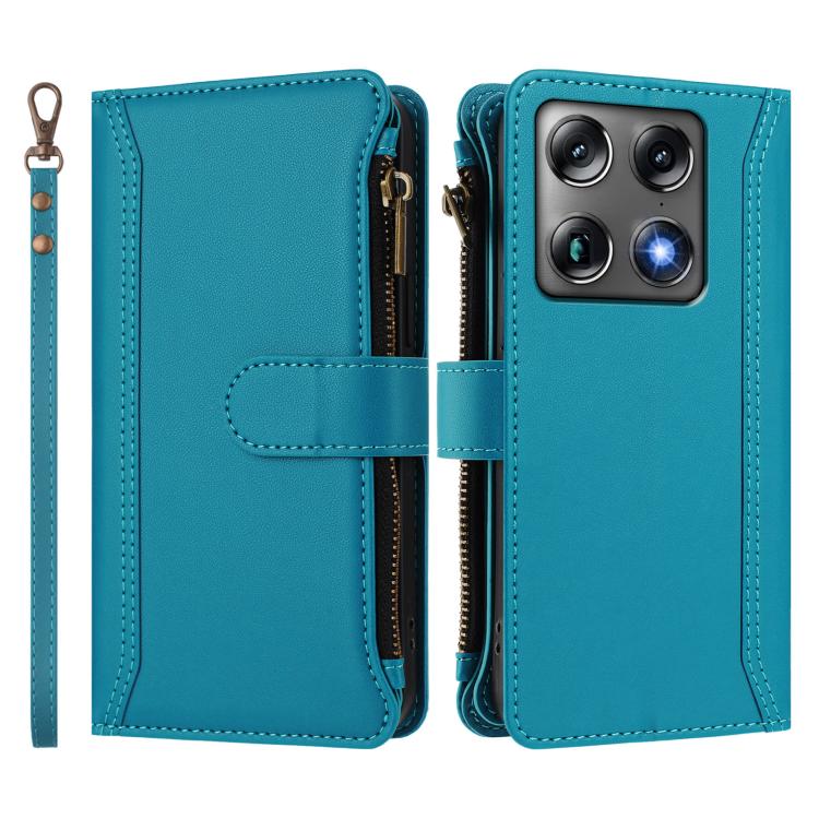 For Motorola Moto X70 Air Pro 5G Magnetic Closure 9 Card Slots Zipper Leather Case with Hand Strap