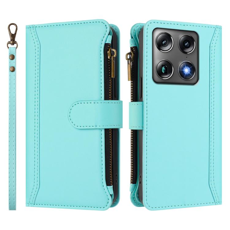 For Motorola Moto X70 Air Pro 5G Magnetic Closure 9 Card Slots Zipper Leather Case with Hand Strap