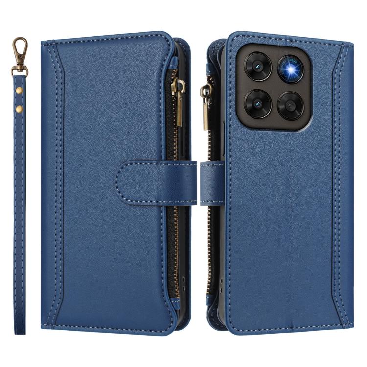 For Motorola Moto G67 5G / G77 5G Global Magnetic Closure 9 Card Slots Zipper Leather Case with Hand Strap