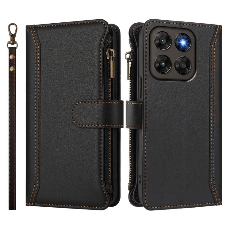 For Motorola Moto G67 5G / G77 5G Global Magnetic Closure 9 Card Slots Zipper Leather Case with Hand Strap