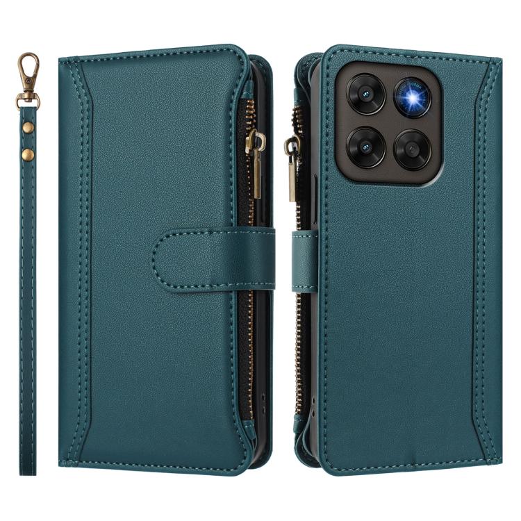 For Motorola Moto G67 5G / G77 5G Global Magnetic Closure 9 Card Slots Zipper Leather Case with Hand Strap