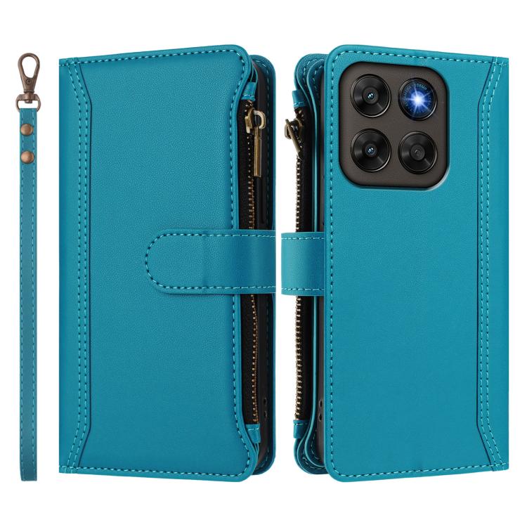 For Motorola Moto G67 5G / G77 5G Global Magnetic Closure 9 Card Slots Zipper Leather Case with Hand Strap