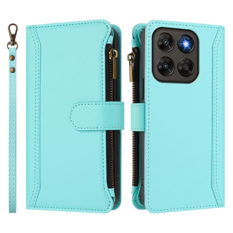 For Motorola Moto G67 5G / G77 5G Global Magnetic Closure 9 Card Slots Zipper Leather Case with Hand Strap