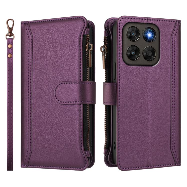 For Motorola Moto G67 5G / G77 5G Global Magnetic Closure 9 Card Slots Zipper Leather Case with Hand Strap