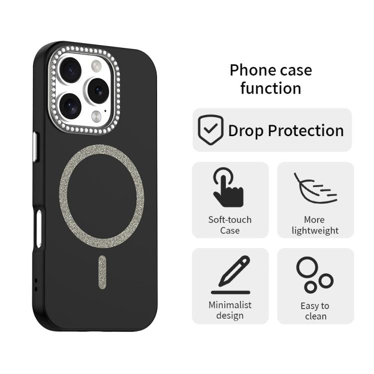 For iPhone 16 Pro Max Glitter Rhinestones Series Magsafe PC Hybrid TPU Phone Case