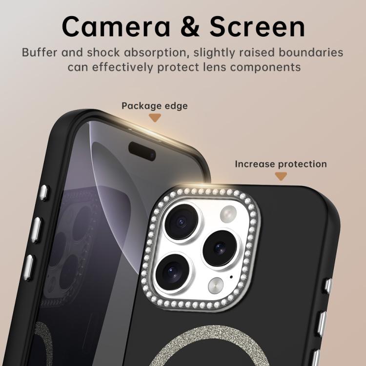For iPhone 16 Pro Max Glitter Rhinestones Series Magsafe PC Hybrid TPU Phone Case