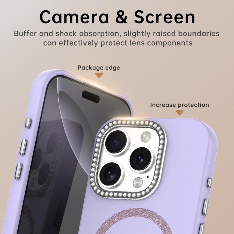 For iPhone 16 Pro Max Glitter Rhinestones Series Magsafe PC Hybrid TPU Phone Case