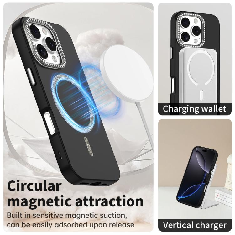 For iPhone 16 Pro Glitter Rhinestones Series Magsafe PC Hybrid TPU Phone Case
