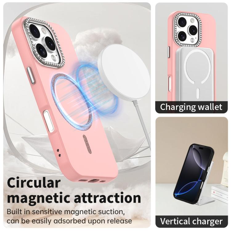For iPhone 16 Pro Glitter Rhinestones Series Magsafe PC Hybrid TPU Phone Case