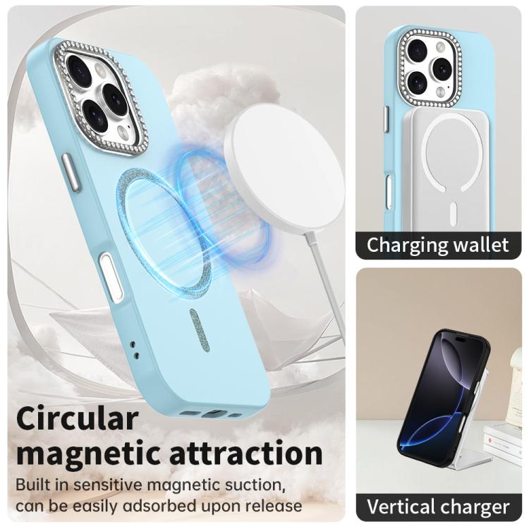 For iPhone 16 Pro Glitter Rhinestones Series Magsafe PC Hybrid TPU Phone Case