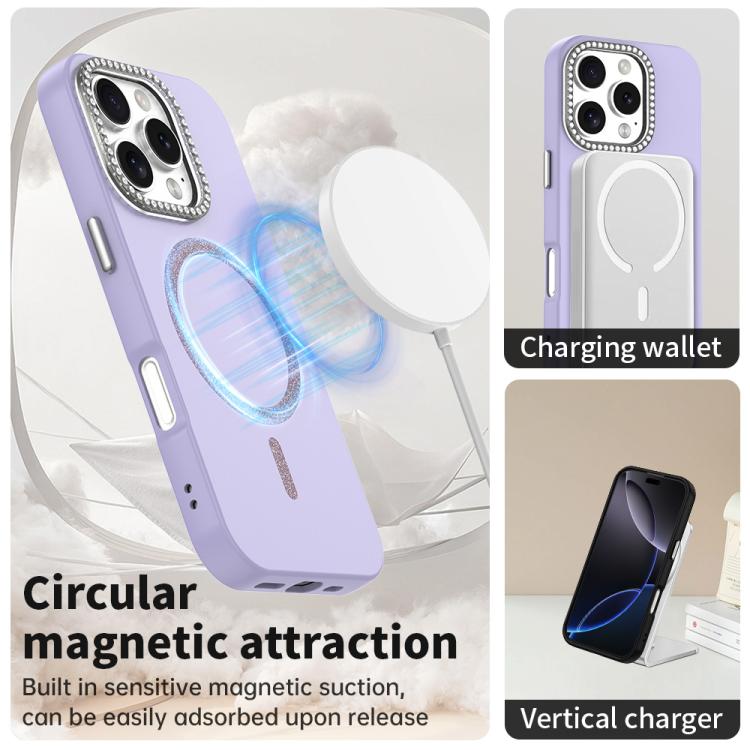 For iPhone 16 Pro Glitter Rhinestones Series Magsafe PC Hybrid TPU Phone Case