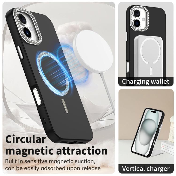 For iPhone 16 Plus Glitter Rhinestones Series Magsafe PC Hybrid TPU Phone Case