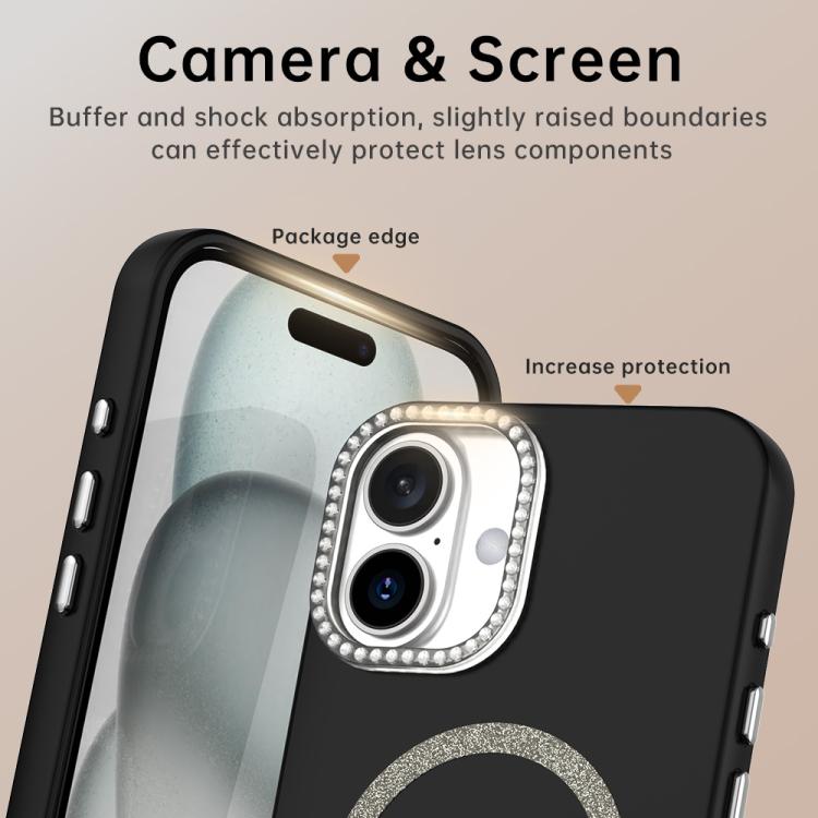 For iPhone 16 Plus Glitter Rhinestones Series Magsafe PC Hybrid TPU Phone Case