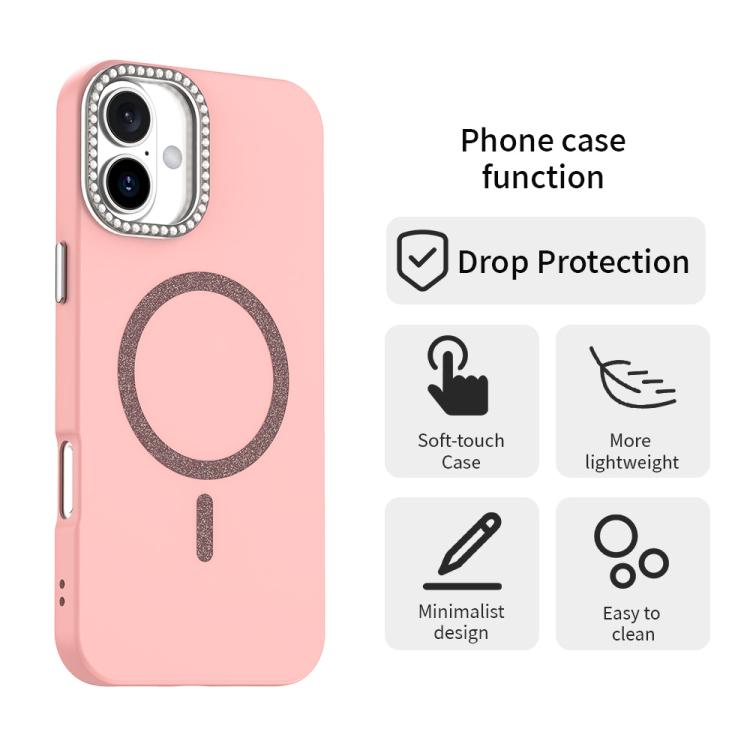 For iPhone 16 Plus Glitter Rhinestones Series Magsafe PC Hybrid TPU Phone Case