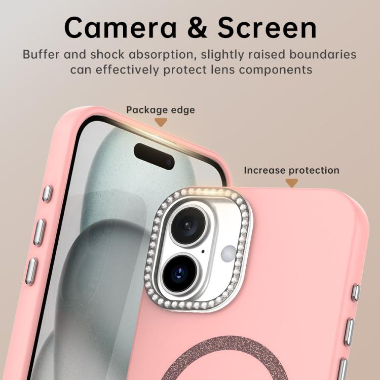 For iPhone 16 Plus Glitter Rhinestones Series Magsafe PC Hybrid TPU Phone Case